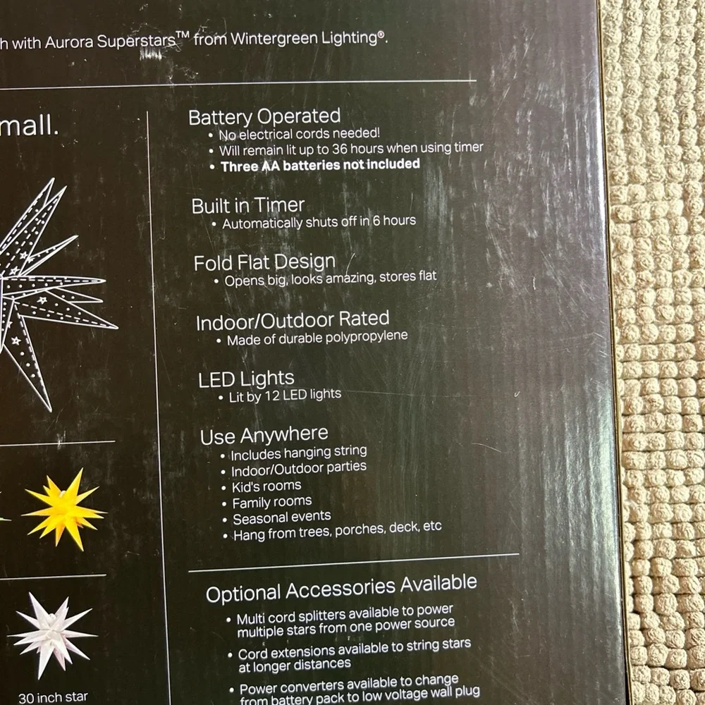 30” Christmas Moravian White Led Star Indoor/Outdoor Bat.Operated Timer